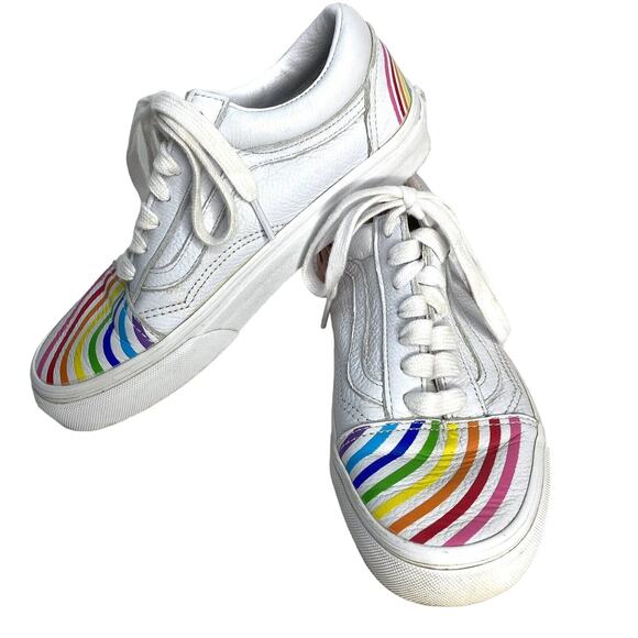 VANS x FLOUR SHOP Old Skool Rainbow White Sneakers M 3.5 / W 5.0 Leather - Picture 2 of 11